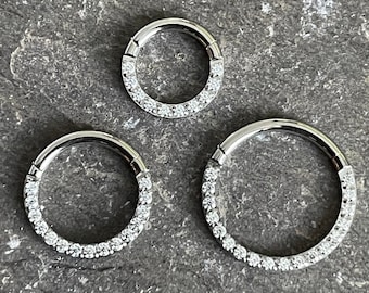 Titanium Implant Grade Hinged Segment Ring Front Face CZ Gem Septum Clicker Daith Tragus Cartilage Hoop Earring