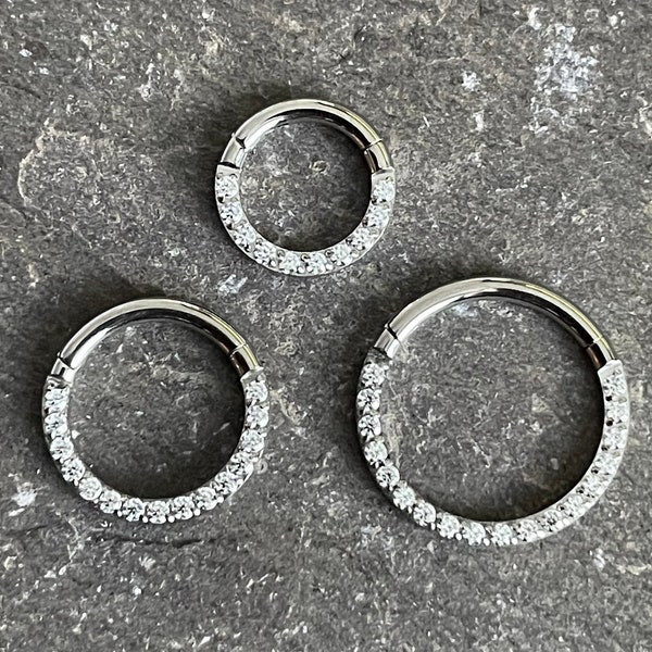 Titan Hinged Segment Ring Vorderseite CZ Edelstein Septum Clicker Daith Tragus Knorpel Hoop Ohrring