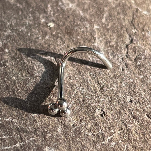 Implant Grade Titanium Hypoallergenic Triple Ball Trinity Nose Stud Hook 20g