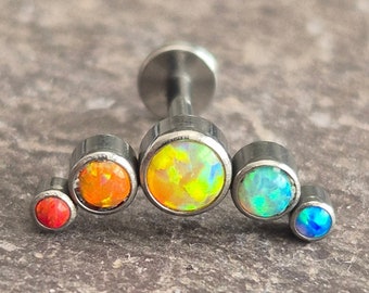 Rainbow Fire Opal Arc Conch Helix Tragus Cartilage Flat Back Stud Internally thread G23 Titanium 16g