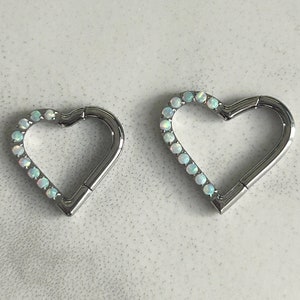 Opal Heart Hinged Segment Clicker Hoop 16g Tragus Cartilage Rook Daith Astm f136 Titanium