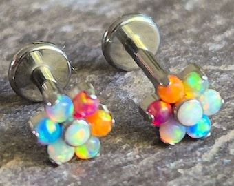 Opal Multi Colour Flower Tragus Helix Conch Cartilage Piercing Stud Bar Astm f136 Titanium Hypoallergenic 16g