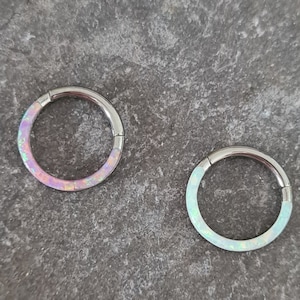 Implant Grade Titanium Front Face Opal Hinged Segment Ring Hoop Earring Tragus Conch Helix Cartilage