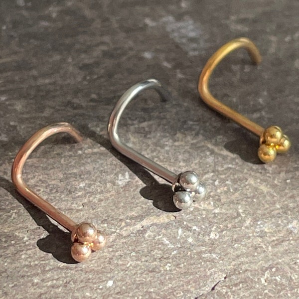 Cute Triple Trinity Ball Nose Stud Hook Steel 20g Gold Silver Rose Gold