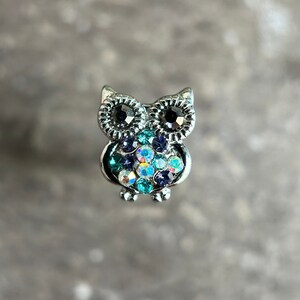 Gem Owl Tragus Stud: Rainbow Surgical Steel Internally Threaded Bar