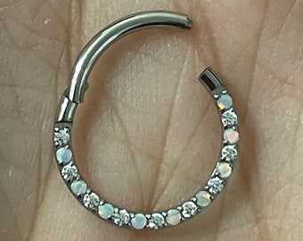 Anneau Segment en cristal opale pavé face avant Septum Clicker cerceau Tragus Rook Daith Cartilage ASTM F136 titane hypoallergénique