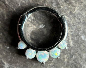 16g Superbe Aqua Rainbow Fire Opal Petal Septum Clicker Nose Hoop Daith Rook Ring