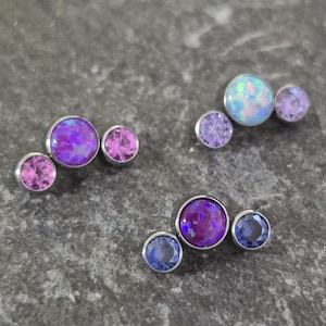 Opal Gem Crescent Top Only Internally Thread For Tragus Helix Conch Studs Titanium