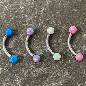 Simulated Opal Ball Curve Eyebrow Daith Rook Cartilage Barbell Stud Internally Threaded 16g