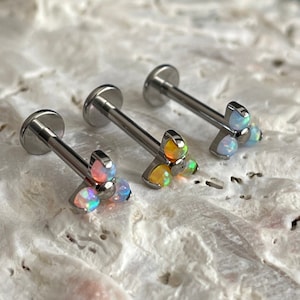 Pendiente de titanio de 16 g con rosca interna para tragus, hélix, concha y filtrum (ópalo).