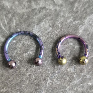 Oil Slick Horseshoe Barbell Titanium Septum Nose Ring Cartilage Daith Helix Ring Hoop Hypoallergenic 16g