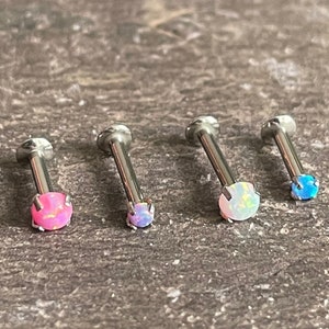 Threadless Push Fit Simulated Opal Tragus Helix Conch Cartilage Philtrum Labret Stud Bar 16g