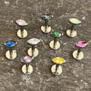 ASTM F136 Titanium Gem Marquise Internally Threaded Ear Helix Conch Tragus Cartilage Philtrum Ear Labret Stud Piercing