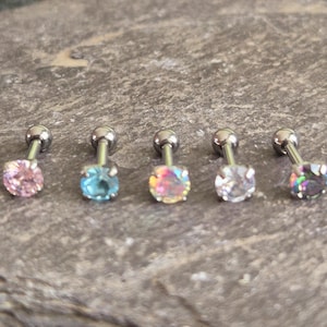 Round Gem Tragus Helix Stud Implant Grade Titanium Prong Set Conch Cartilage Lip Labret Philtrum Bar Hypoallergenic 16g