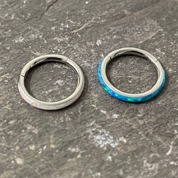 Hinged Segment Ring Septum Clicker Implant Grade Titanium Opal Edge Nose Cartilage Helix Conch Hoop Ring 16g