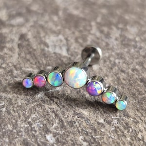 Fire Opal Curve Crescent Mix Colour Tragus Helix Conch Upper Cartilage Stud Bar Titanium 16g