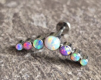 Fire Opal Curve Crescent Arc Tragus Helix Conch Upper Cartilage Stud Bar Titanium 16g