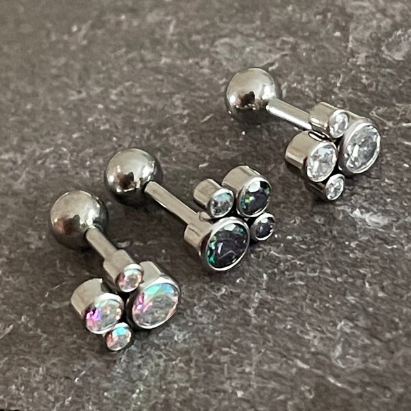 16g Titanium Paw Cartilage Stud: CZ Bezel Helix Conch Piercing