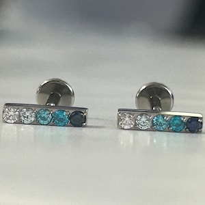 Blue Gem Paved Tragus Bar Helix Conch Cartilage Labret Stud Titanium 16g