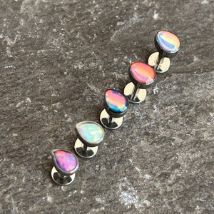Teardrop water drop flash film Tragus Labret Cartilage Philtrum Conch Helix Stud Bar Titanium Grade 23 Internally threaded