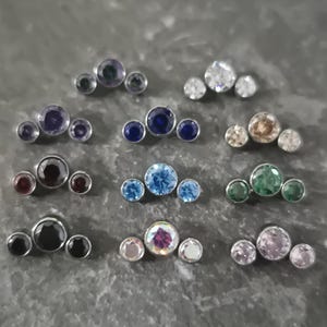 Triple Gem Crescent Top Only Internally Thread For Tragus Helix Conch Studs Titanium
