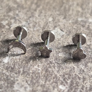 Titanium Heart Moon Star Tragus Bar Internally Threaded Earring Conch Helix Cartilage 16g