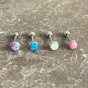 Set of 4 Simulated Opal Screw Back Tragus Helix Conch Philtrum Labret Stud Bar 16g Purple Blue Pink White Rainbow 3mm