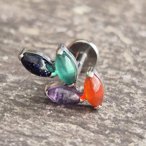Leaf Agate Stud Bar Earring Conch Helix Tragus Cartilage Titanium Internally Thread 16g