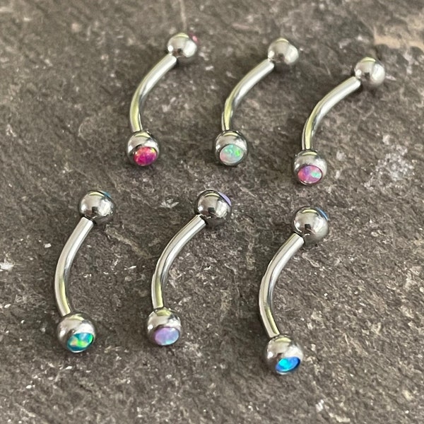 Surgical Steel Double Opal Set Curve Eyebrow Daith Rook Barbell Bar 16g