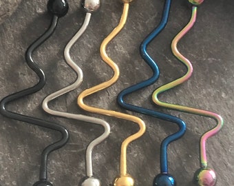 14g Scaffold Industrial Piercing Bar Colour Funky Wavy Heartbeat Design Ear Cartilage Barbell