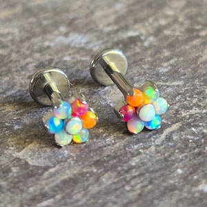 Rainbow Opal Flower Tragus Helix Philtrum Conch Stud Hypoallergenic Titanium Piercing 16g