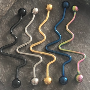 14g Scaffold Industrial Piercing Bar Colour Funky Wavy Heartbeat Design Ear Cartilage Barbell