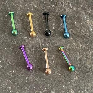 Internally Threaded PVD Over Implant Grade Titanium Tragus Labret Helix Stud Bar 16g