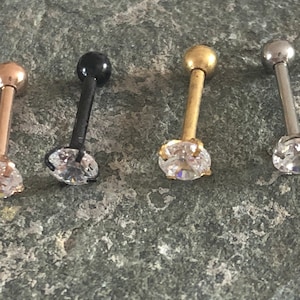 Clear Gem Tragus Cartilage Helix Conch Ear Piercing Bar Stud 14g Gold Black Silver Rose 4mm Gem