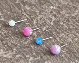 Opal Ball Top Replacement Threadless Push Pin For Labret Tragus Helix Conch Philtrum Titanium