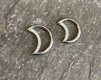 Moon Crescent Zircon Gem Clicker Stainless Steel Septum Ring Daith Piercing
