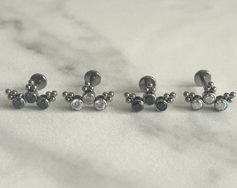 Threadless Push In Tragus Helix Conch Labret Stud Curved Gem Trinity Ball Clusters Implant Grade Titanium