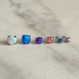 Opal Titanium Push Pin Top: Threadless Labret, Tragus, Helix (2mm, 3mm, 4mm)