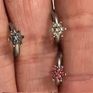 Beautiful CZ Gem Flower Design Hinged Segment Ring Clicker Tragus Lip Earring Cartilage Hoop