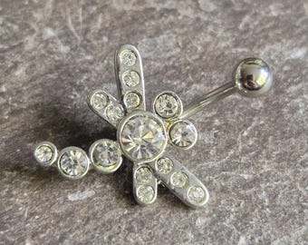 Lindo piercing para el ombligo con forma de libélula y gema transparente, 14 g