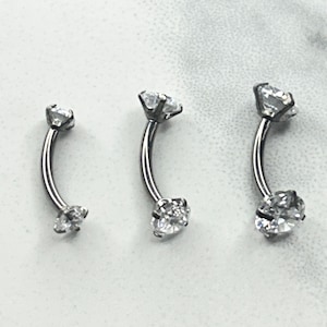 Gem Crystal Eyebrow Daith Rook Cartilage Curve Barbell Stud Internally Threaded 16g Titanium