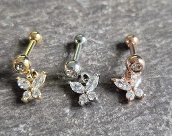 Butterfly Dangle Cartilage Stud Helix Tragus Piercing 16g