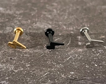 Petite Lightning Bolt Tragus Bar Implant Grade Titanium Internally Threaded Earring Conch Helix Cartilage 16g