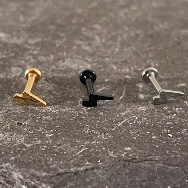 Petite Lightning Bolt Tragus Bar Implant Grade Titanium Internally Threaded Earring Conch Helix Cartilage 16g