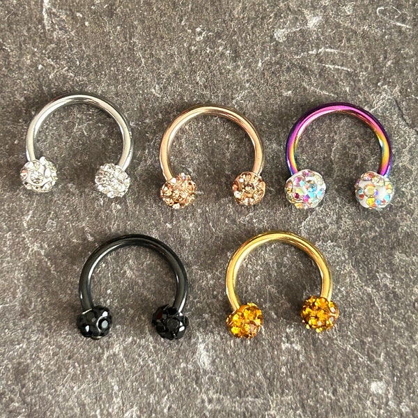 Horseshoe Earring Helix Conch Tragus Labret Septum Ring Barbell Ear Lip Eyebrow Nose Bar Multi Gem 16g