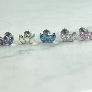 Triple Gem Marquise Stud Bar Earring Conch Helix Tragus Cartilage Implant Grade Titanium Internally Thread Hypoallergenic