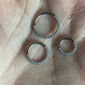 Titanium Implant Grade Hinged Segment Ring Front Face CZ Gem Septum Clicker Daith Tragus Cartilage Hoop Earring image 3