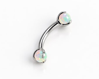 Opal Eyebrow Ring: Titanium Curved Barbell, 16g