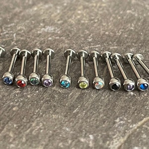 Implant Grade 23 Titanium Gem Helix Conch Tragus Labret Philtrum Bar Stud Internally threaded Hypoallergenic