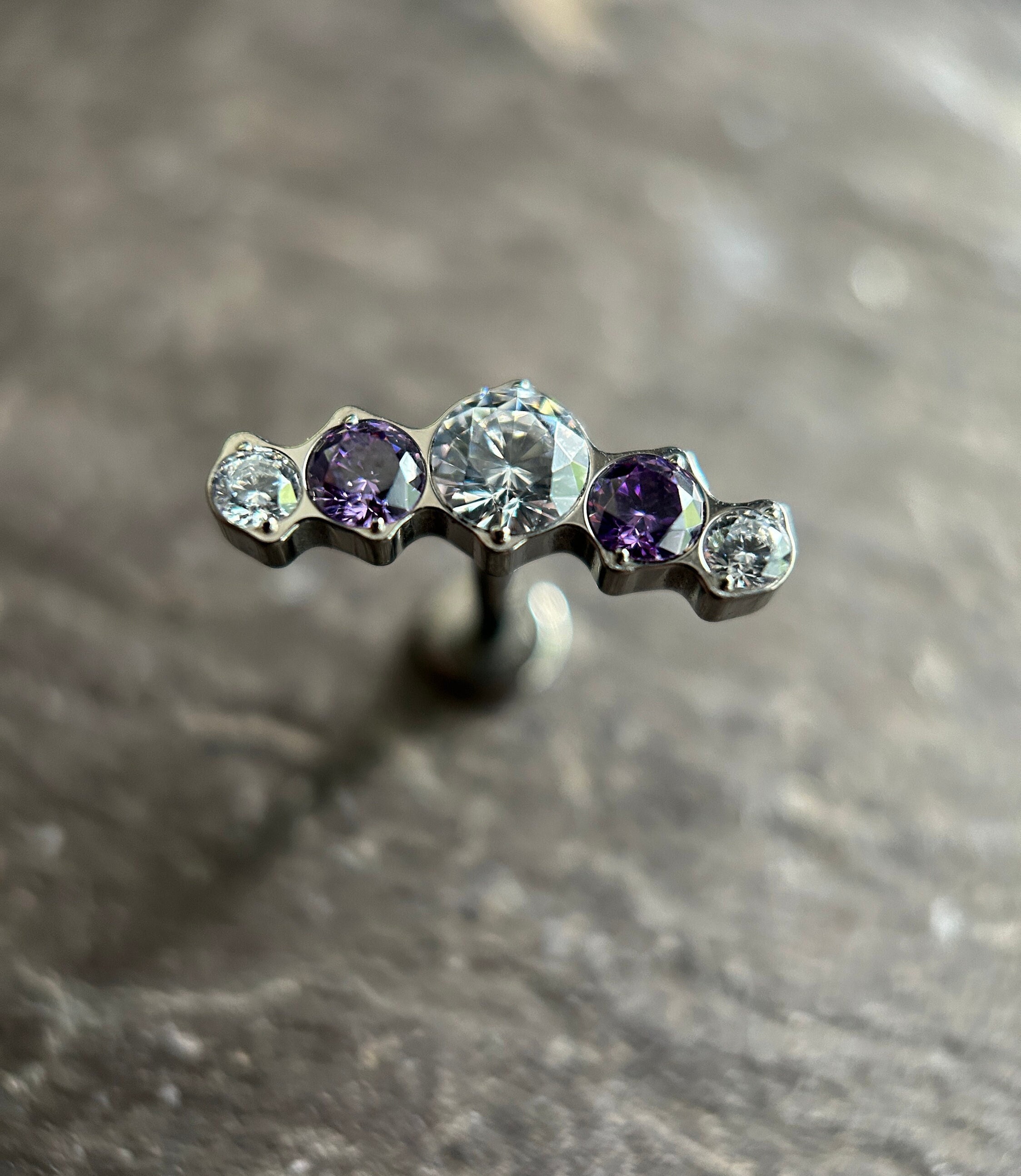Clear Purple Gem Crescent Tragus Helix Conch Cartilage Earring Implant Grade Titanium Internally Thread  Bar Stud Flat Back 16g